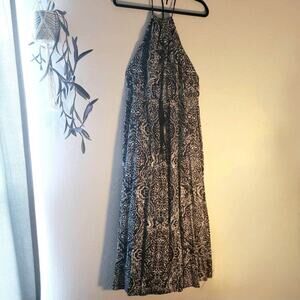 DKNY Jeans Women's Halter Maxi Waist Tie Medium Geometric Kaleidoscope Navy